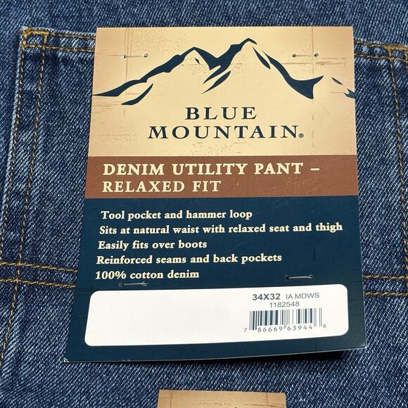 Blue Mountain Mens 34x32 Relaxed Fit Utility Denim Carpenter Pants NEW - Picture 2 of 7